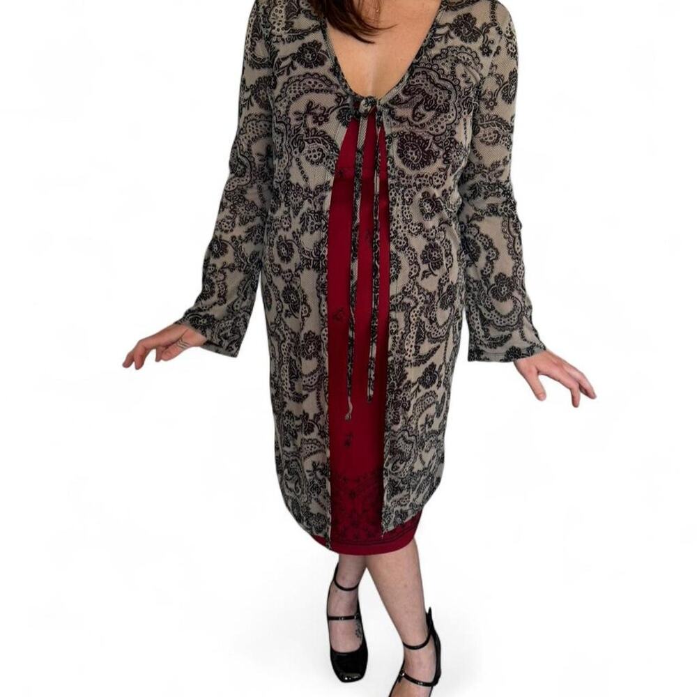 Chiffon sheer long floral design front tie cardigan size medium